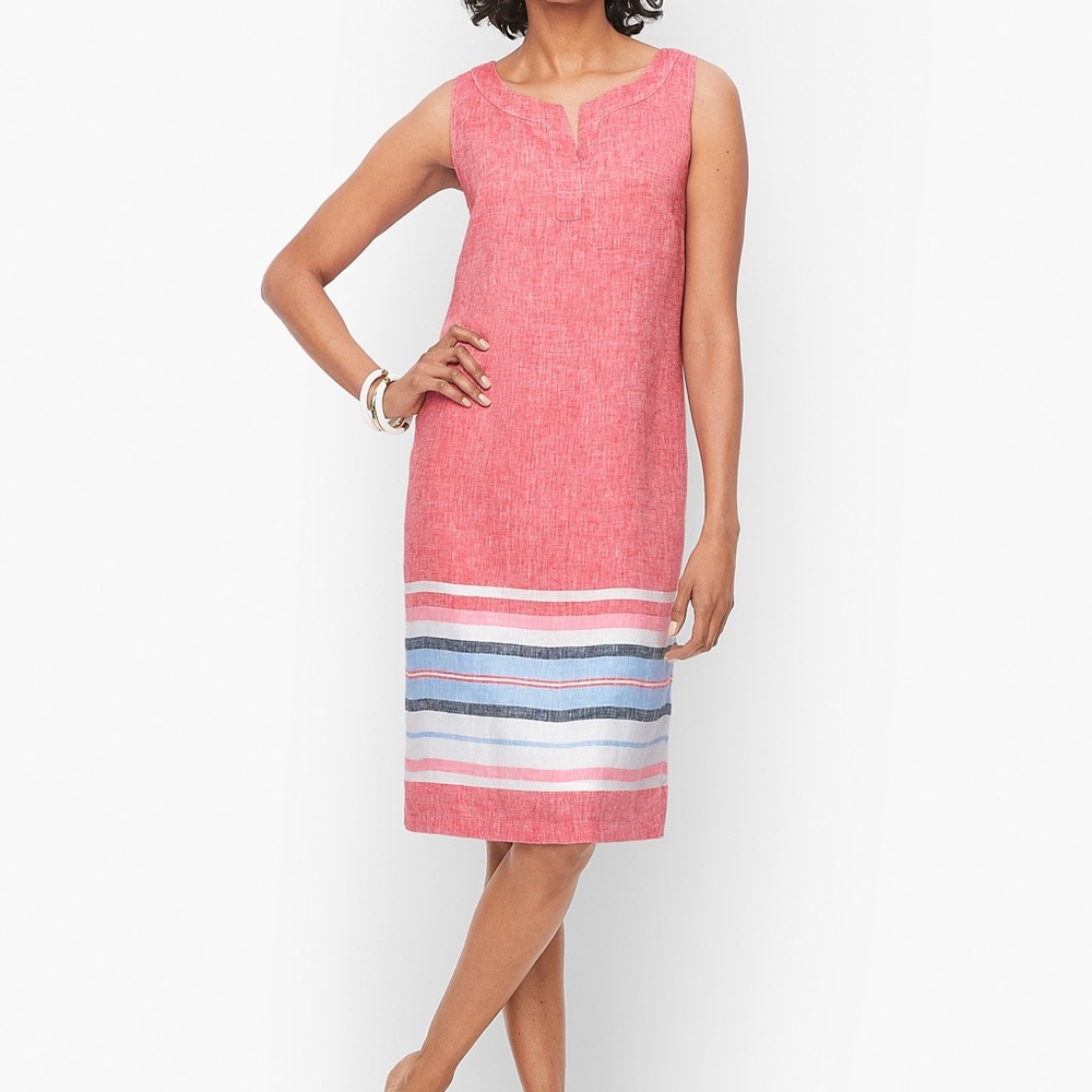 Talbots Seaside Stripe Linen Shift Dress sz 16